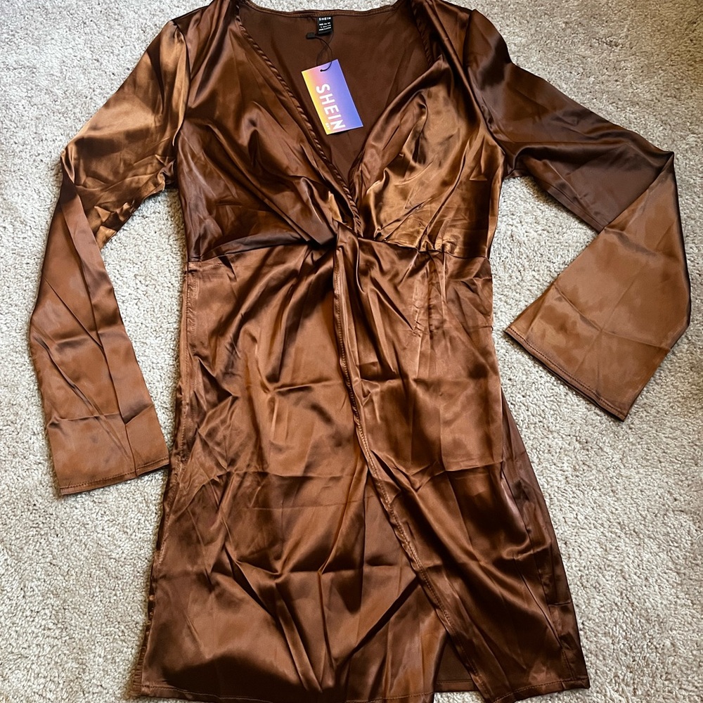 Silky V Neck Long sleeve dress